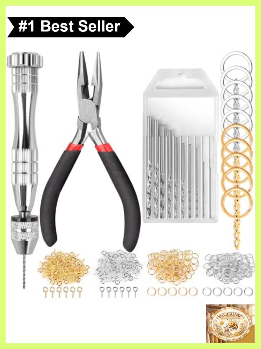 LEOBRO Hand Drill Kit 222 PCS Pin Vise Drill Bits Jewelry Keychain Making